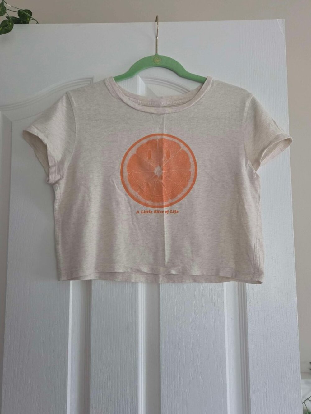 American Eagle Cropped Baby Tee Orange Slice Graphic Heathered Size Large
